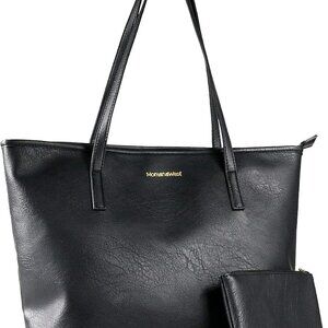 Elegant Vegan Leather Tote Bag for Women with Matching Pouch & Zipper Closure